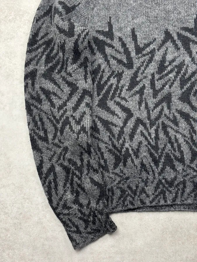 FW2018 Saint Laurent Black Wool Leaf Pattern Sweater - Image 7
