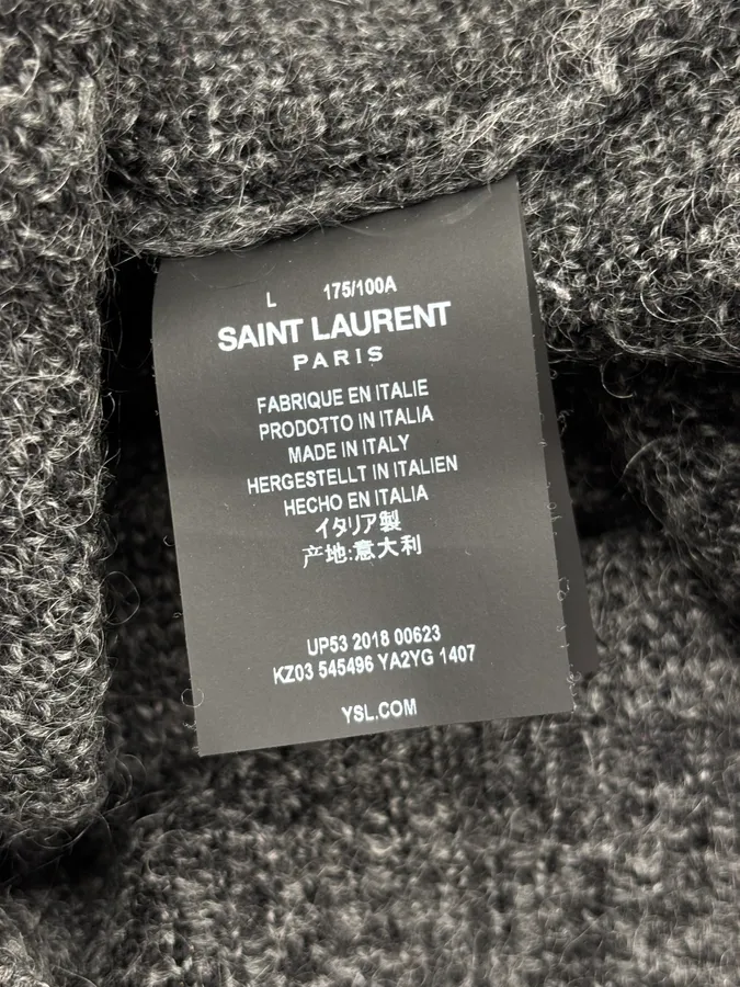 FW2018 Saint Laurent Black Wool Leaf Pattern Sweater - Image 9