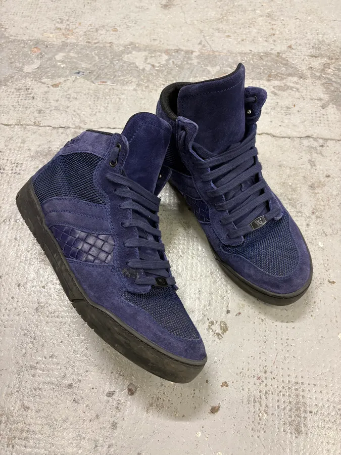 FW2019 Bottega Veneta Navy Suede High-Top Sneakers - Image 5