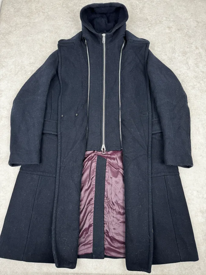 FW2019 Emporio Armani Navy Wool Layers Long Jacket - Image 4