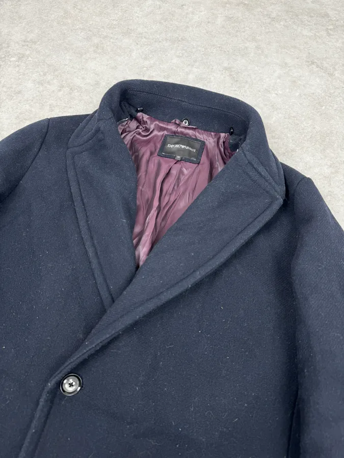 FW2019 Emporio Armani Navy Wool Layers Long Jacket - Image 7