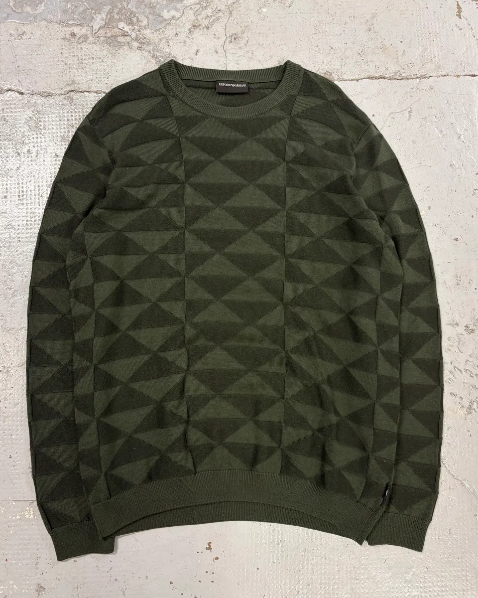 FW2019 Emporio Armani Olive Green Geometric Wool Sweater