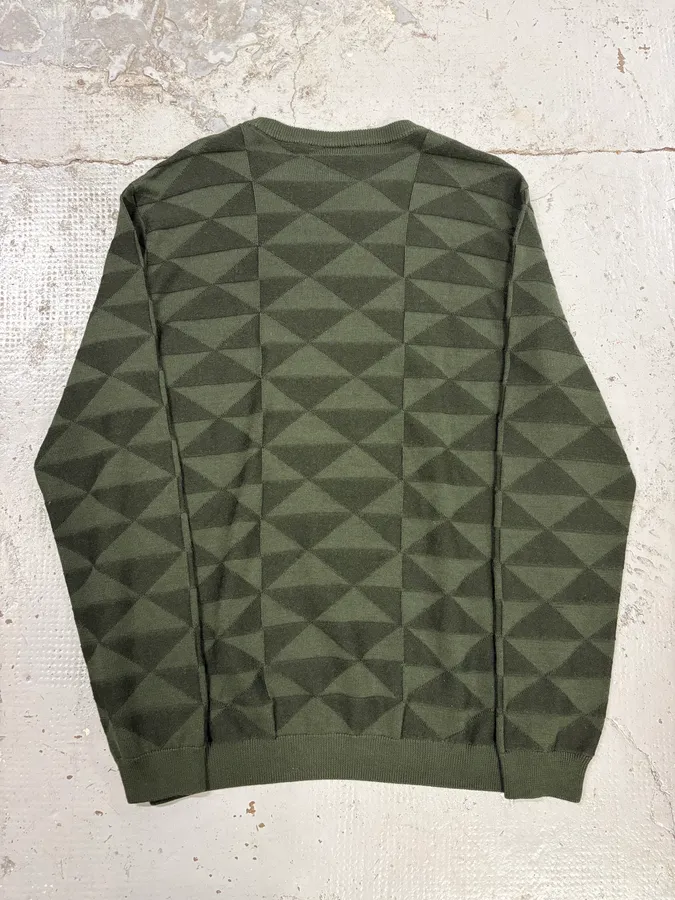 FW2019 Emporio Armani Olive Green Geometric Wool Sweater - Image 6