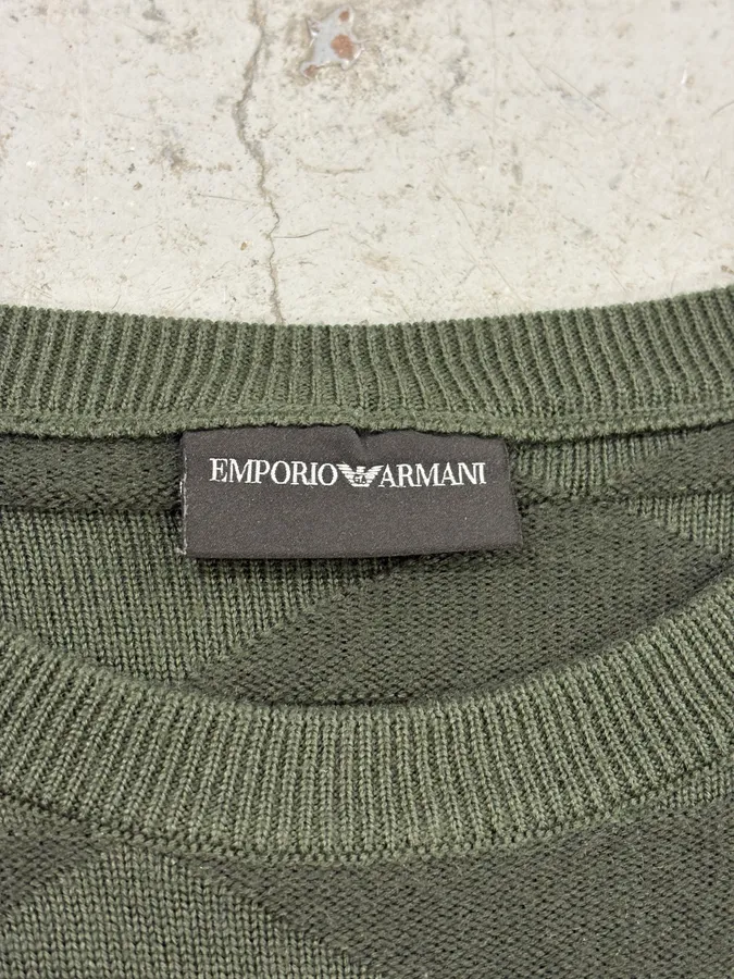 FW2019 Emporio Armani Olive Green Geometric Wool Sweater - Image 9