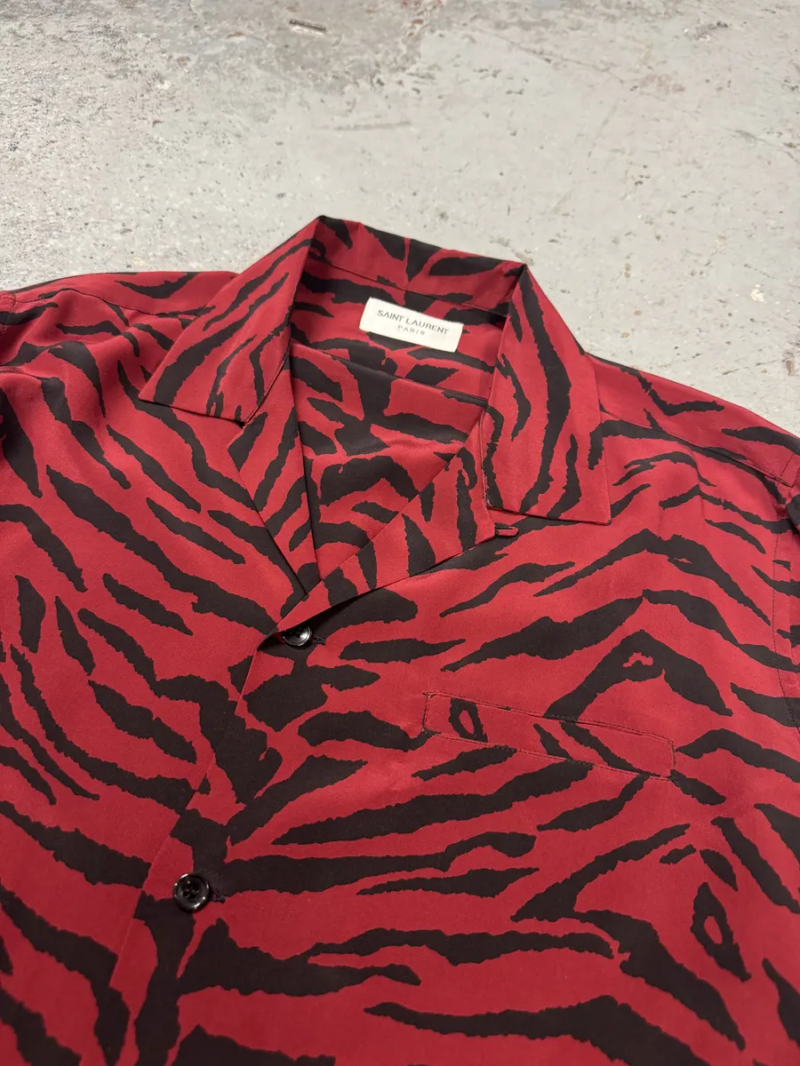 FW2019 Saint Laurent Zebra Red & Black Silk Shirt - Image 8