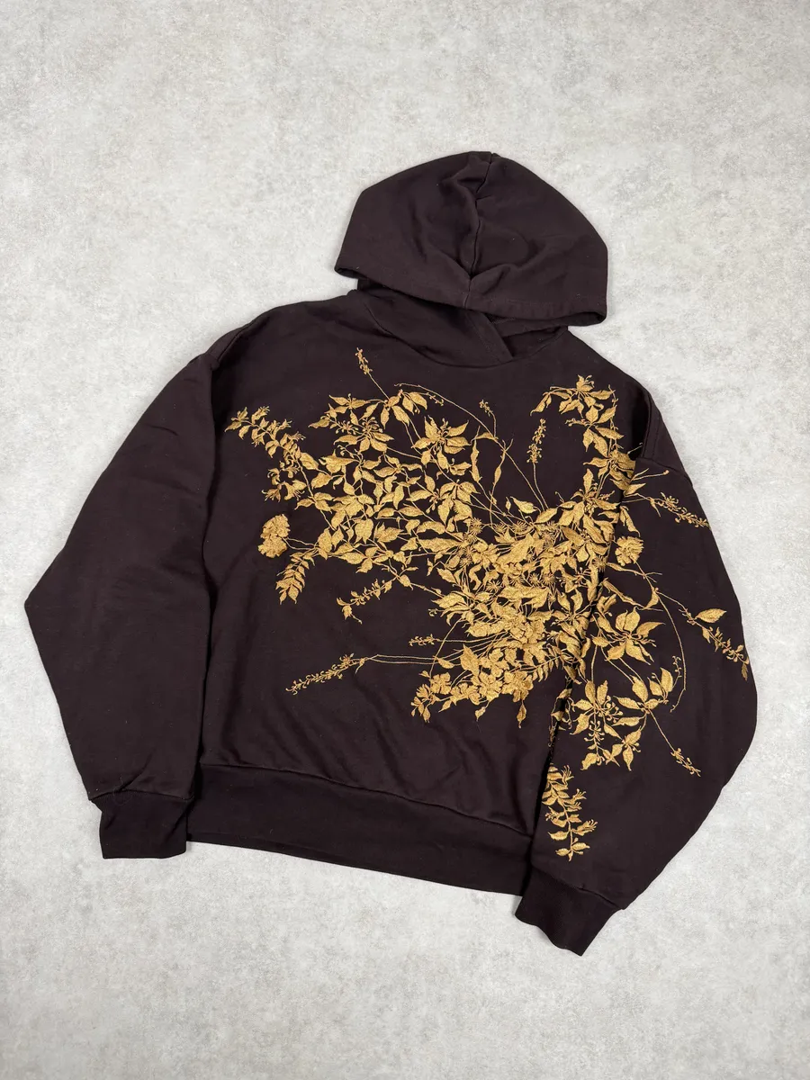 FW2020 Dries Van Noten Aubergine Purple Floral Embroidered Hoodie - Image 5