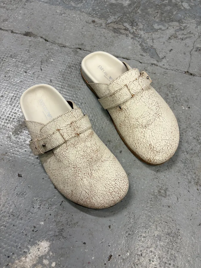 FW2020 Emporio Armani White Cracked Leather Mule Sabot - Image 4