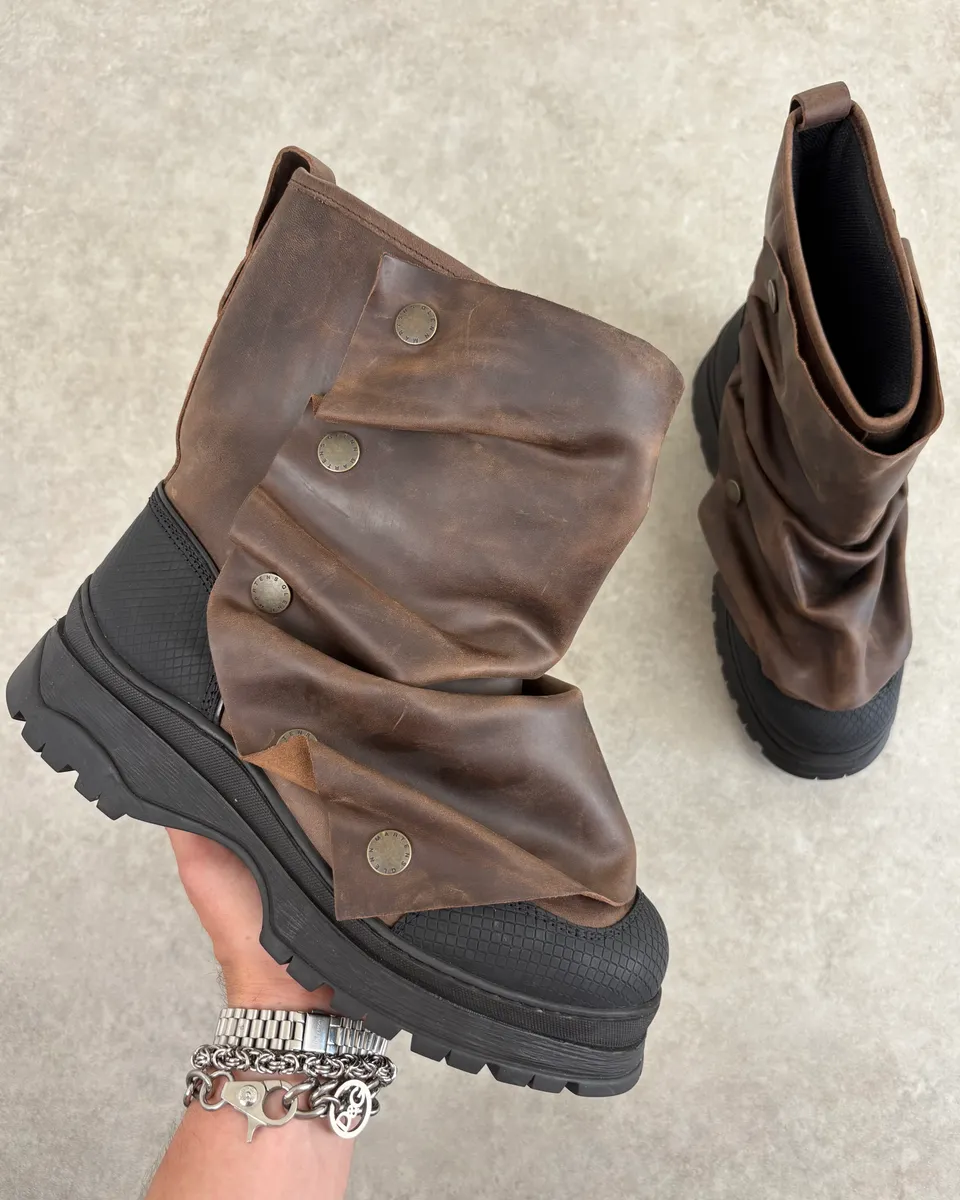 FW2020 Glenn Martens H&M Brown Leather Plastron Boots