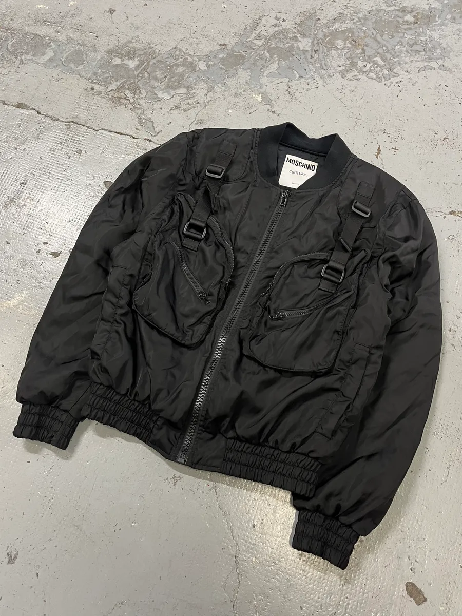 FW2020 Moschino Technical Multi-Pocket Black Bomber Jacket - Image 4