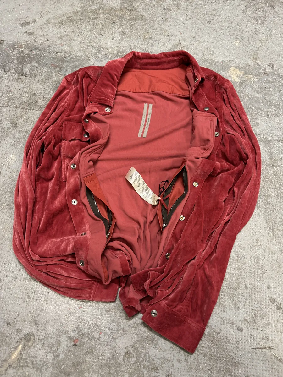 FW2021 Rick Owens Red Velvet Shirt Jacket - Image 7