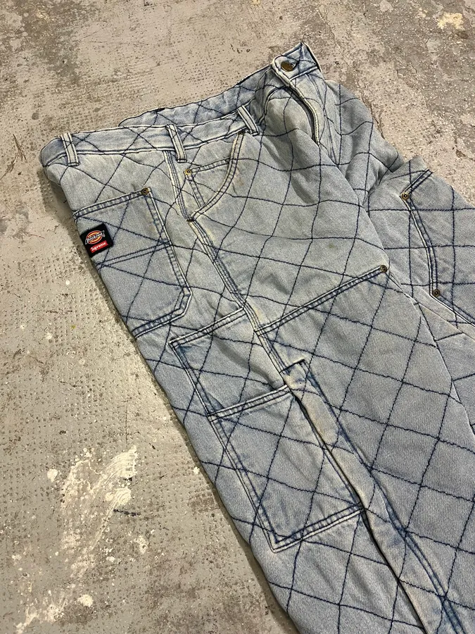 FW2021 Supreme Dickies Blue Denim Double Knee Quilted Jeans - Image 10