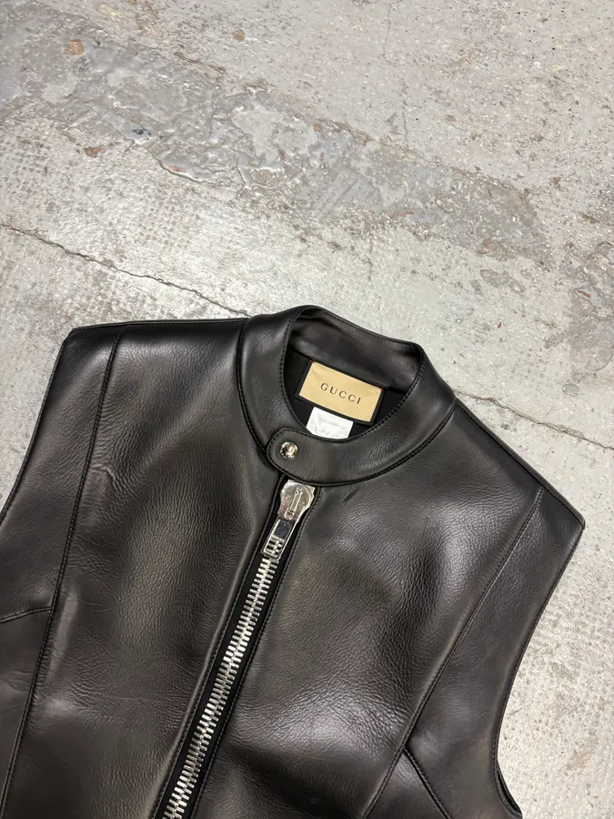 FW2023 Gucci Black Leather Multi Ultra-Zip Vest - Image 4
