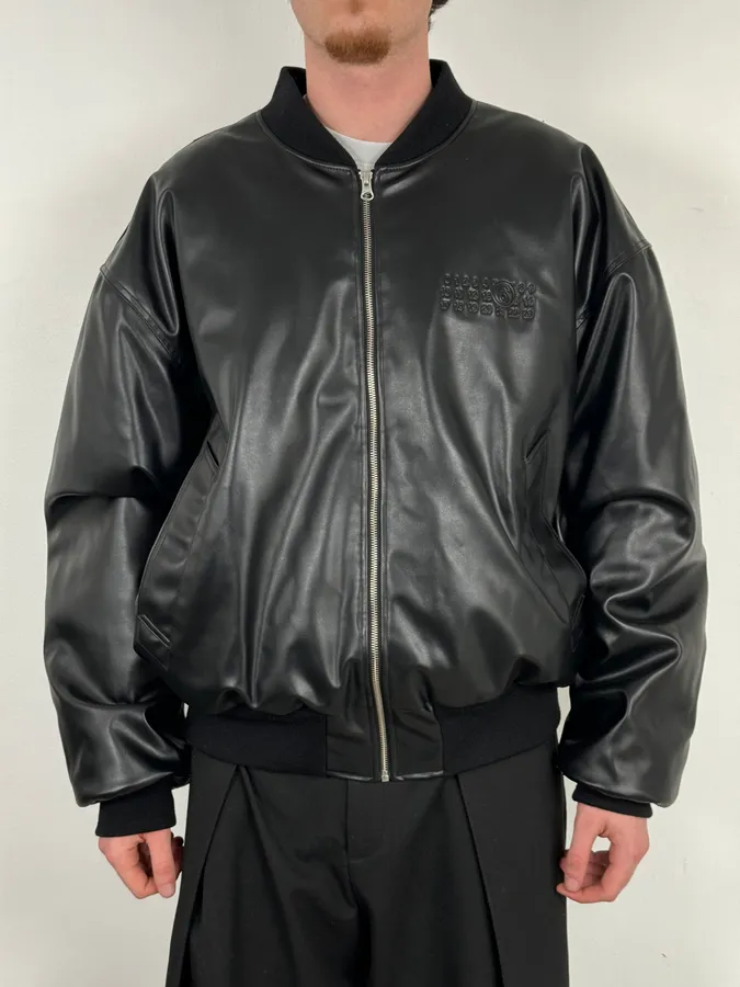 FW2023 Maison Margiela Black Faux Leather Bomber Jacket - Image 2