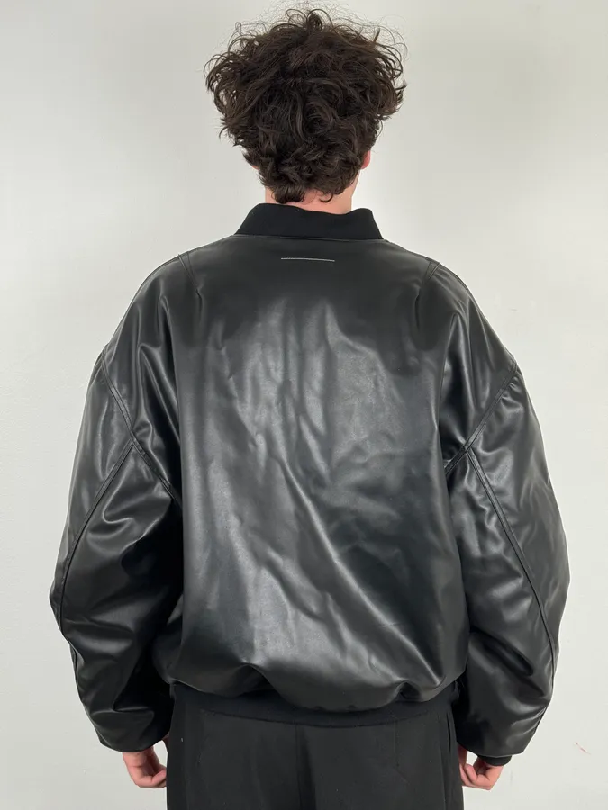 FW2023 Maison Margiela Black Faux Leather Bomber Jacket - Image 3