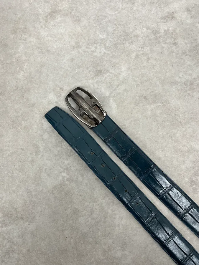 Gianfranco Ferré Crocodile Effect Blue Leather Belt - Image 3