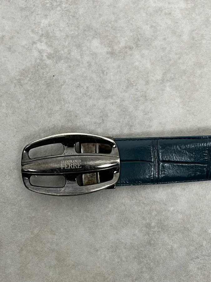 Gianfranco Ferré Crocodile Effect Blue Leather Belt - Image 4