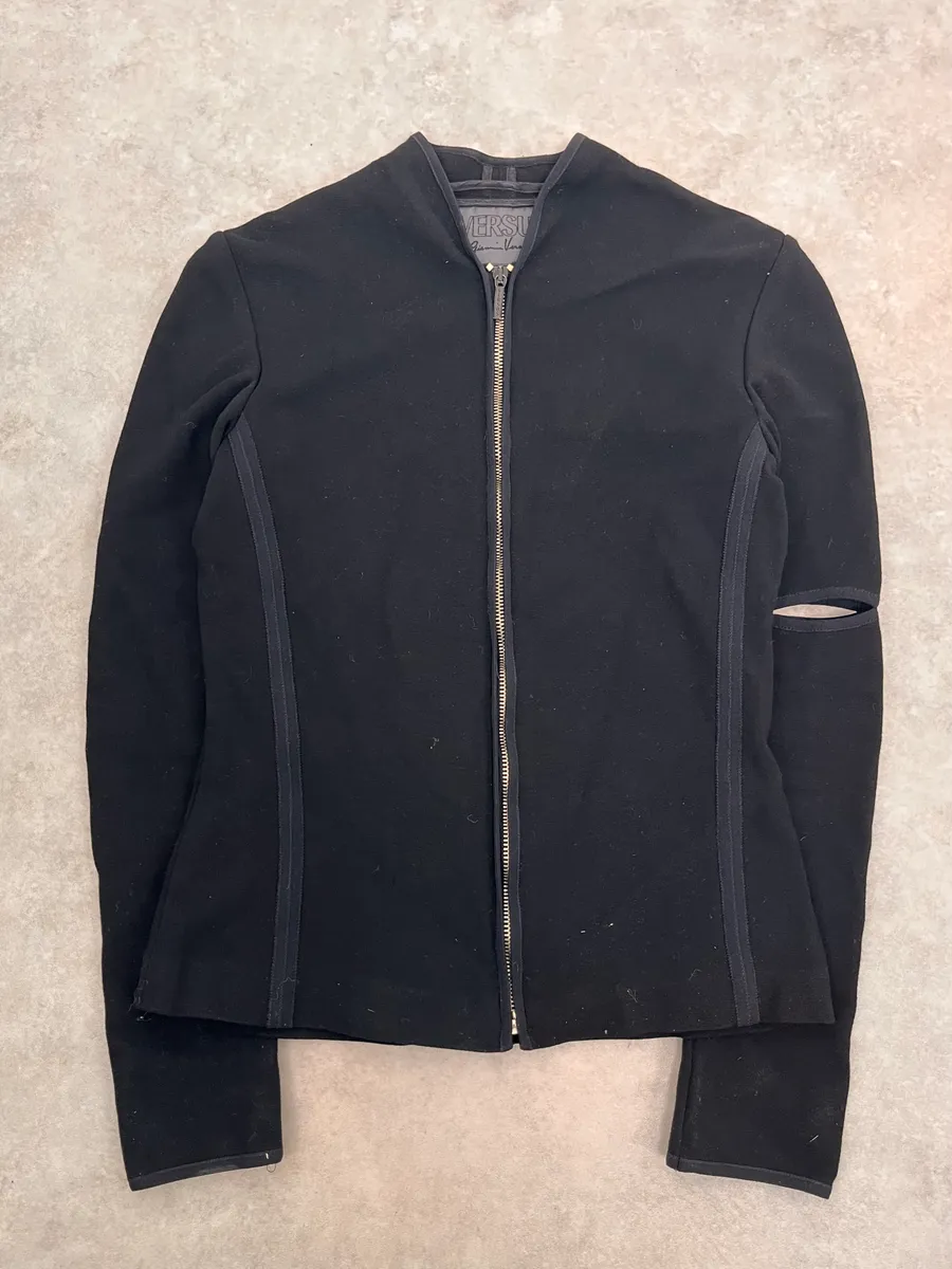 Gianni Versace Black Asymmetrical Perfored Light Jacket - Image 2