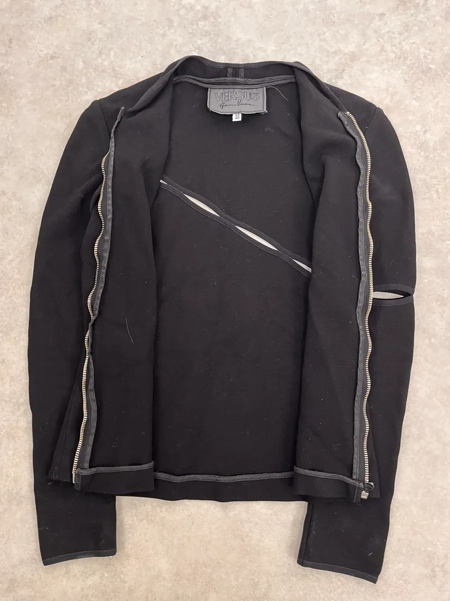 Gianni Versace Black Asymmetrical Perfored Light Jacket - Image 7