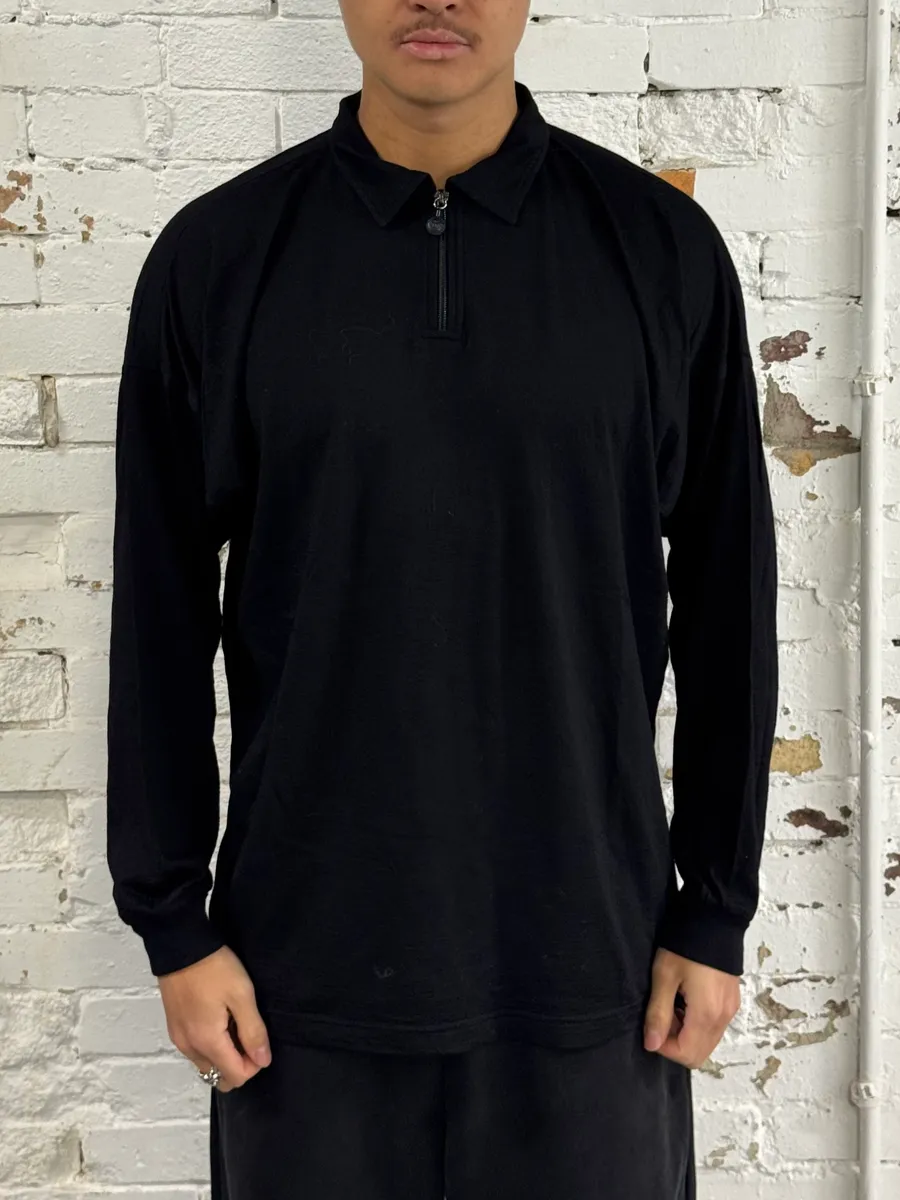 Gianni Versace Black Long Sleeve Half-Zip Polo Shirt