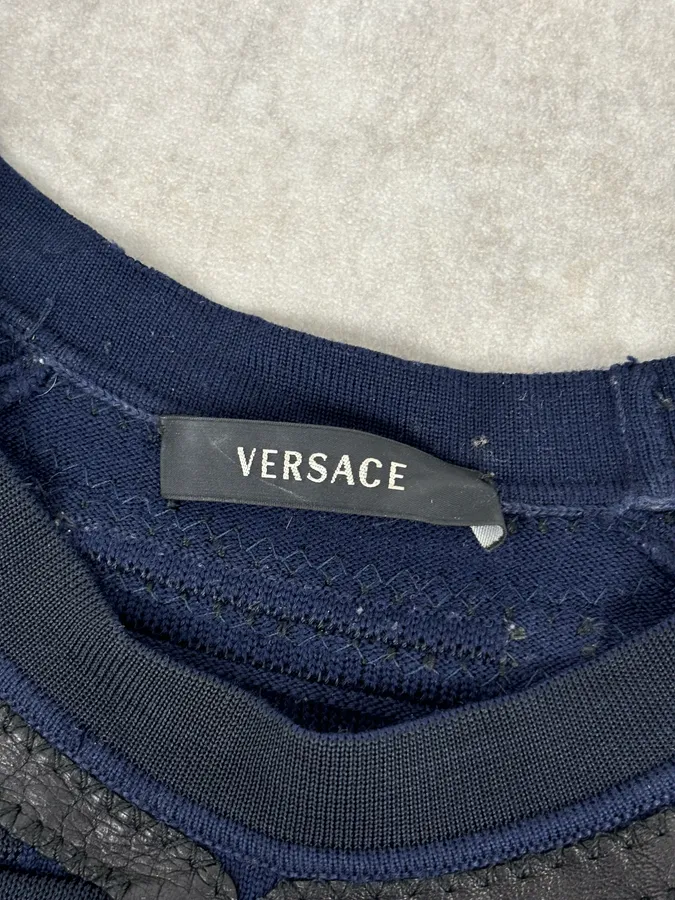 Gianni Versace Navy Cotton Contrast Stitch Abstract Sweater - Image 7