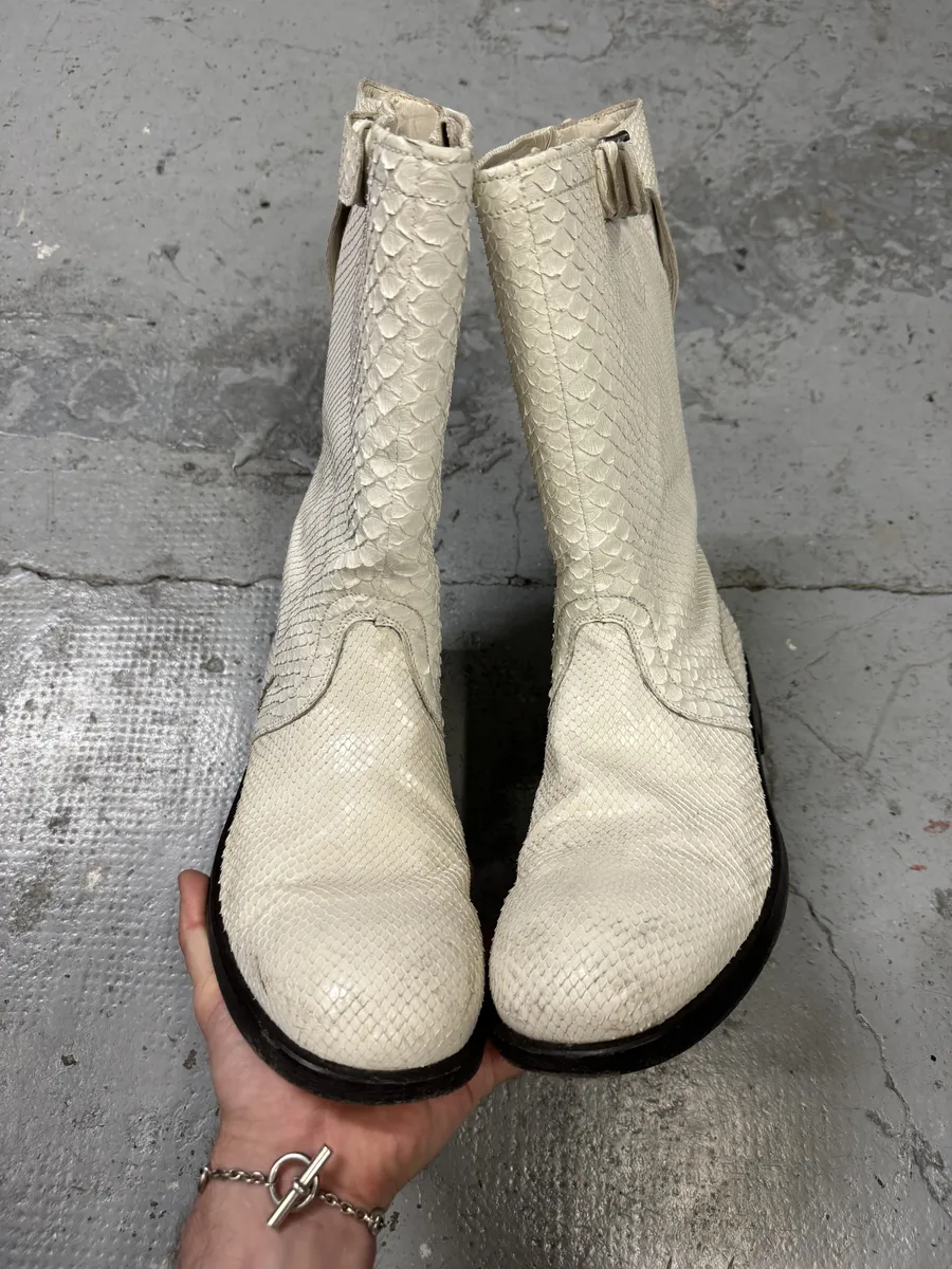 Gianni Versace White Python Embossed Leather Boots - Image 3