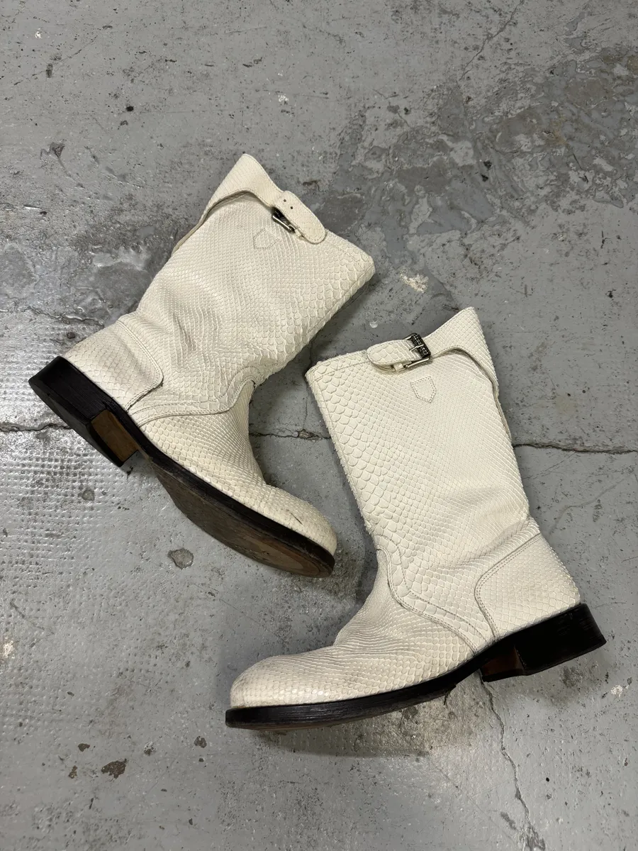 Gianni Versace White Python Embossed Leather Boots - Image 5