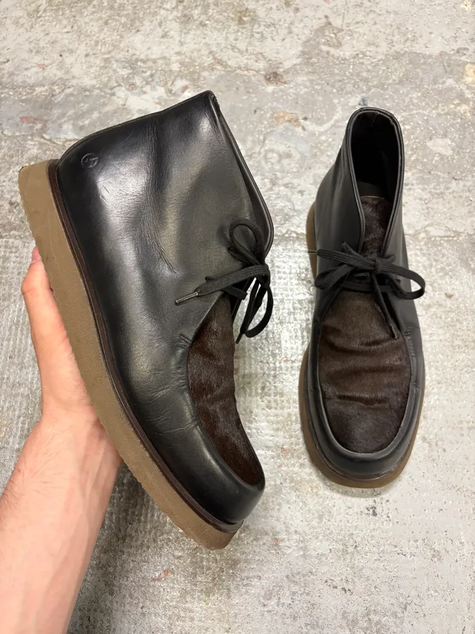 Giorgio Armani Black Leather Pony Hair Boots