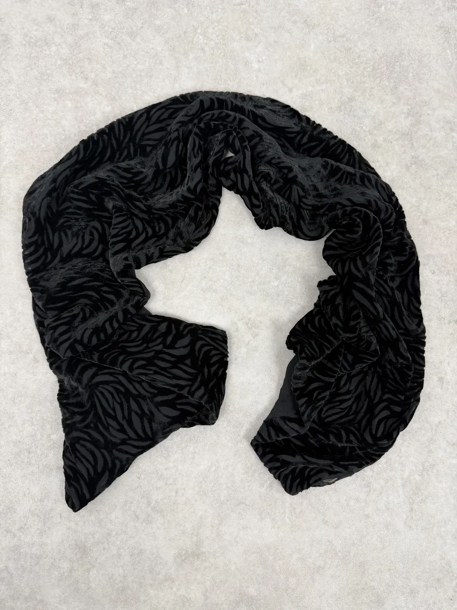 Giorgio Armani Black Silk Velvet Floral Scarf
