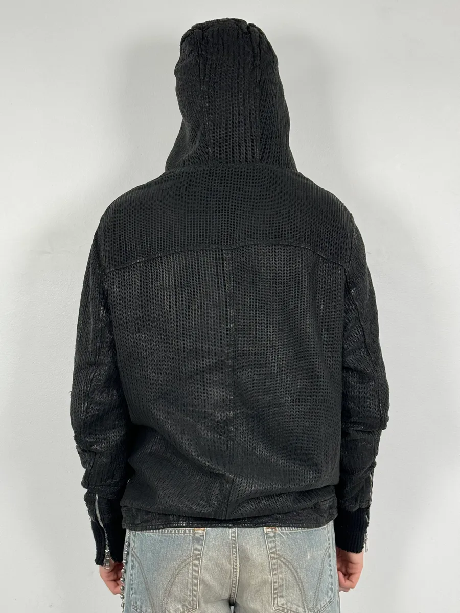 Giorgio Brato Black Leather Perforated Hooded Jacket - Image 3