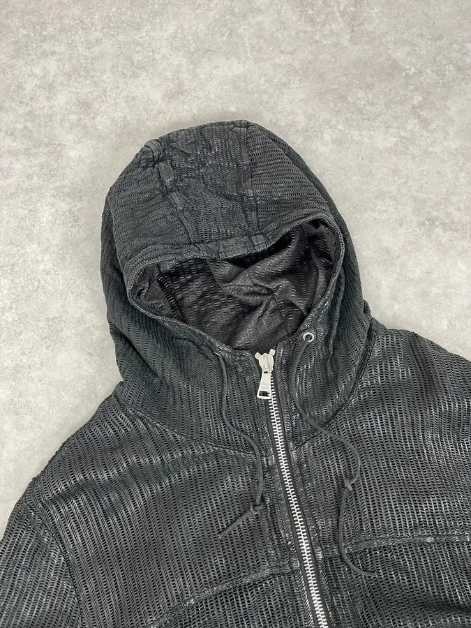 Giorgio Brato Black Leather Perforated Hooded Jacket - Image 5