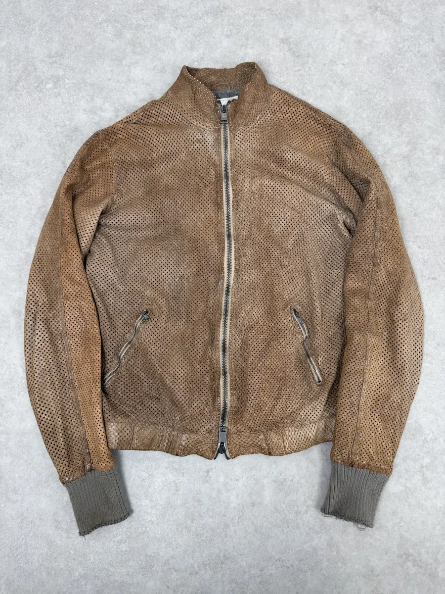 Giorgio Brato Bronze Brown Perfored Italian Leather Jacket