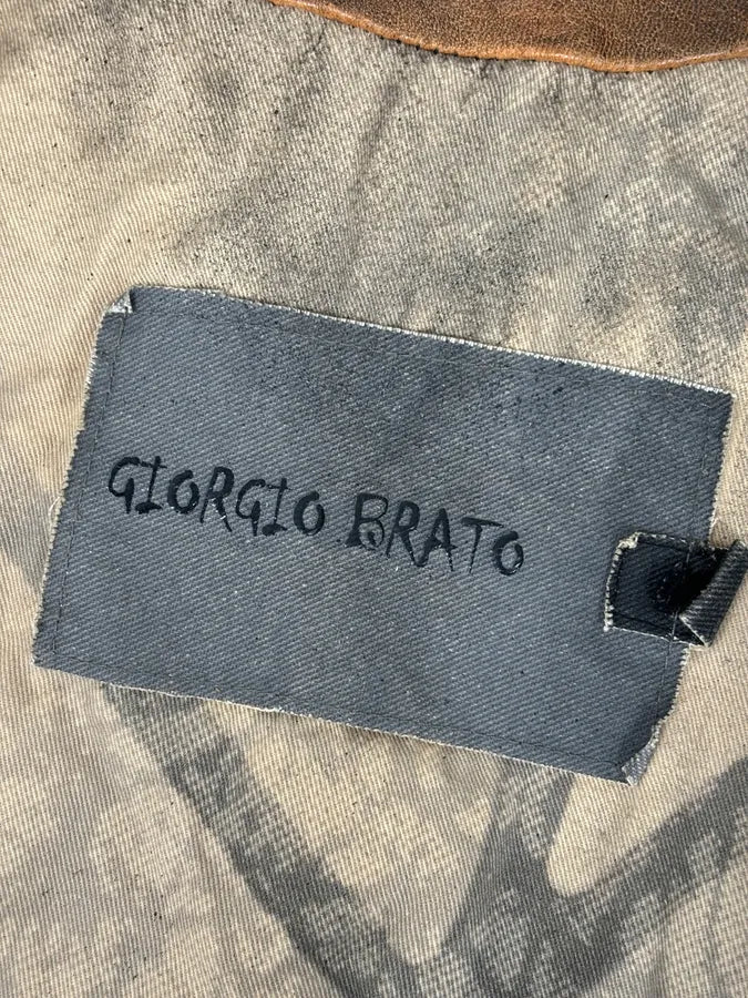 Giorgio Brato Brown Eroded Leather Asymmetrical Biker Jacket - Image 10