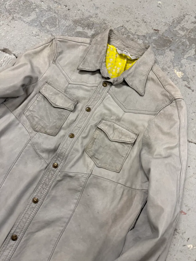 Giorgio Brato Grey Leather Buttoned Shirt - Image 4
