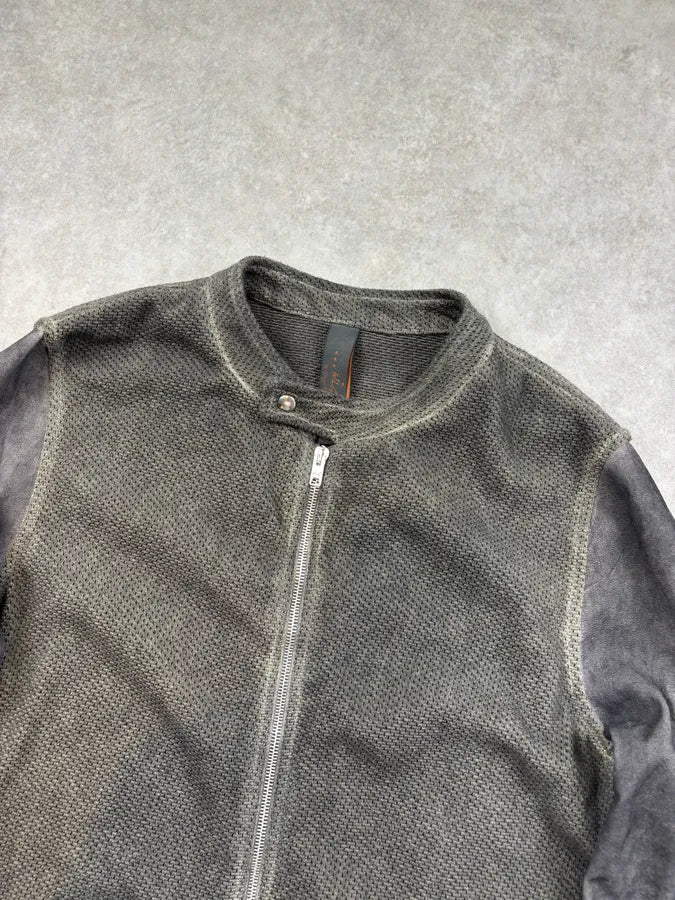 Giorgio Brato Khaki & Grey Leather Contrast Jacket - Image 4