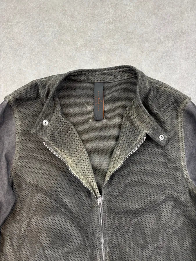 Giorgio Brato Khaki & Grey Leather Contrast Jacket - Image 8
