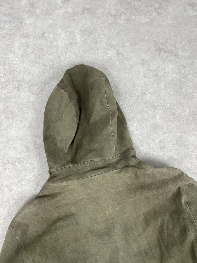 Giorgio Brato Olive Avant-Garde Leather Zip Hooded Jacket - Image 6