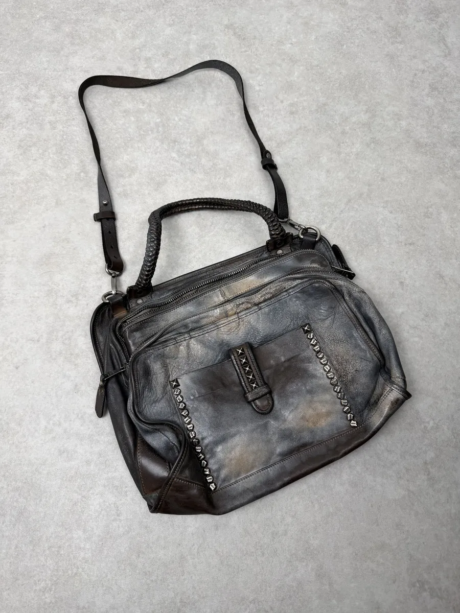 Giorgio Brato Silver Grey Aged Leather Shoulder Bag - Image 4