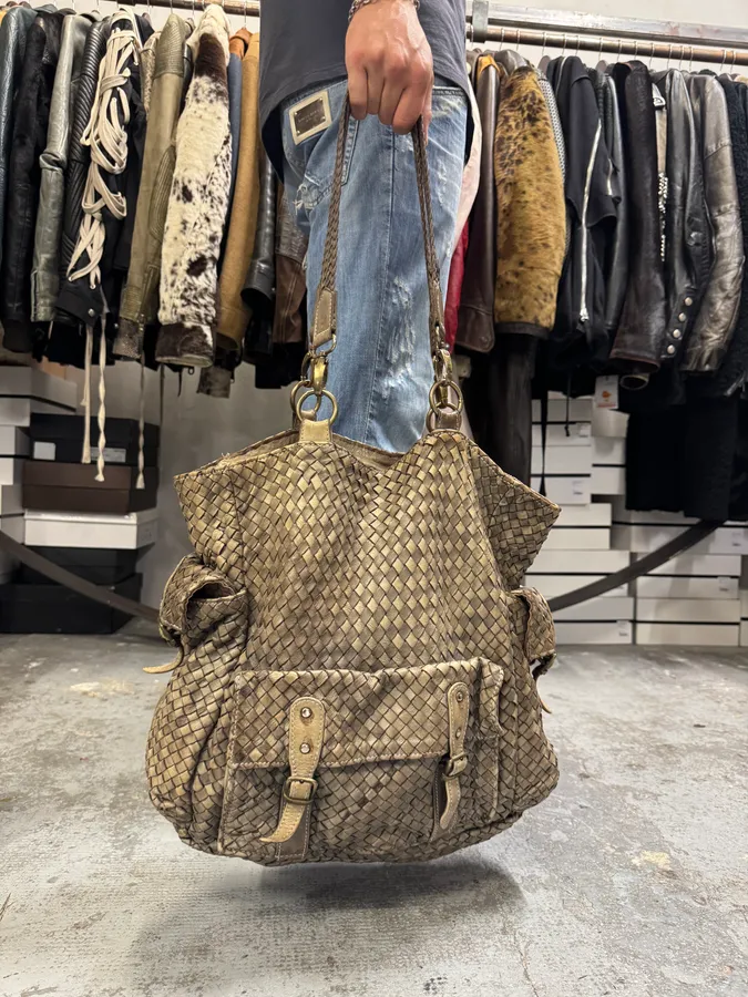 Giorgio Brato Woven Beige Leather Cargo Handle Bag - Image 10