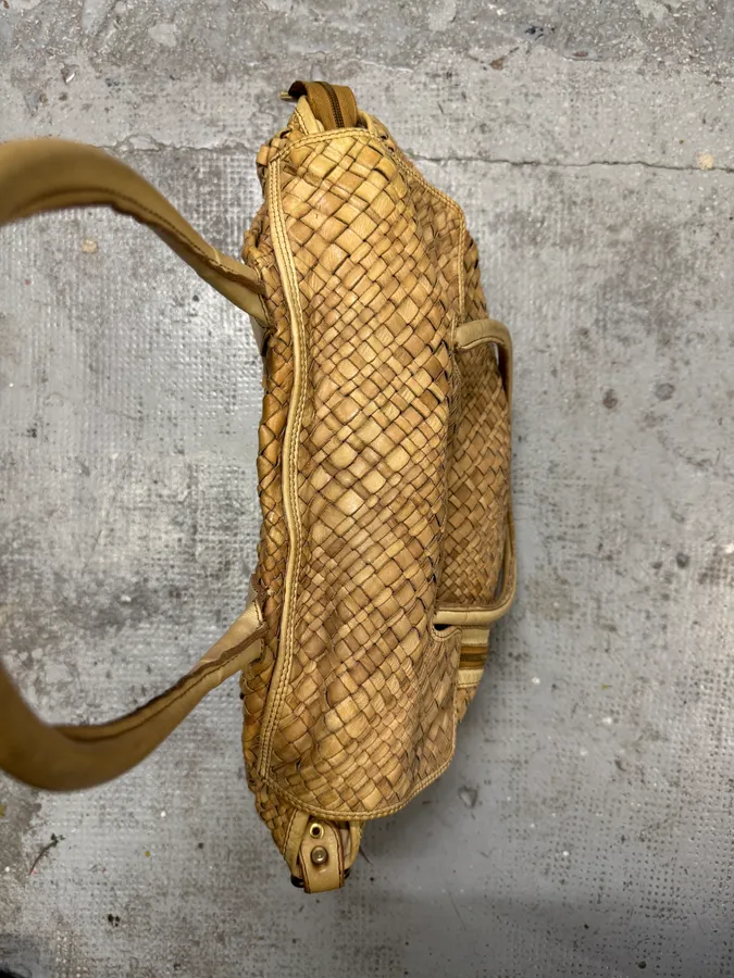 Giorgio Brato Woven Beige Leather Handle Bag - Image 10