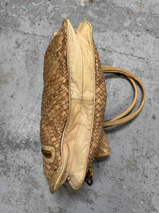 Giorgio Brato Woven Beige Leather Handle Bag - Image 8