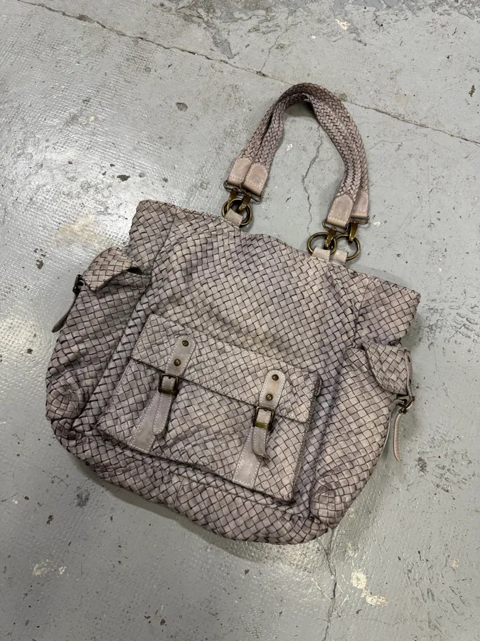 Giorgio Brato Woven Grey Leather Cargo Handle Bag - Image 5