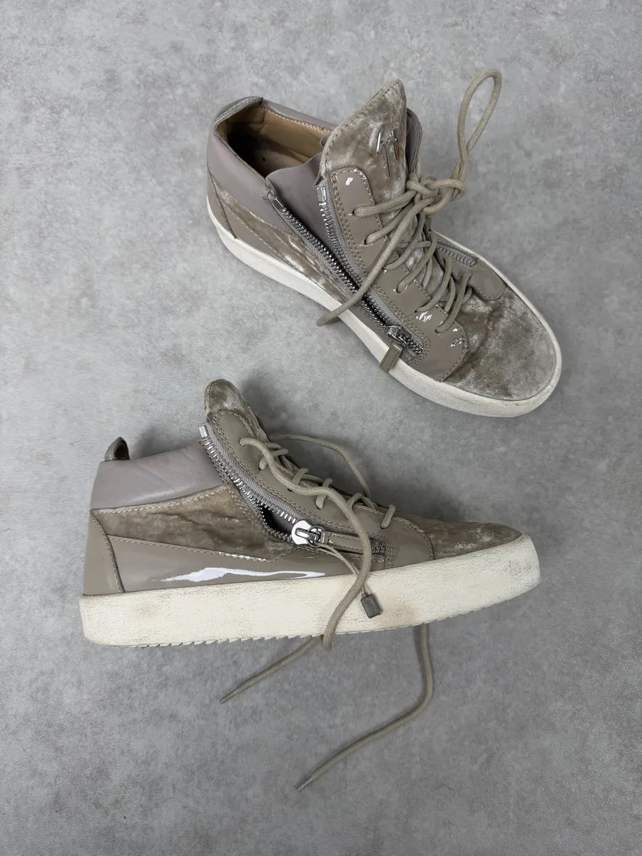 Giuseppe Zanotti Beige Velvet High Sneakers - Image 10