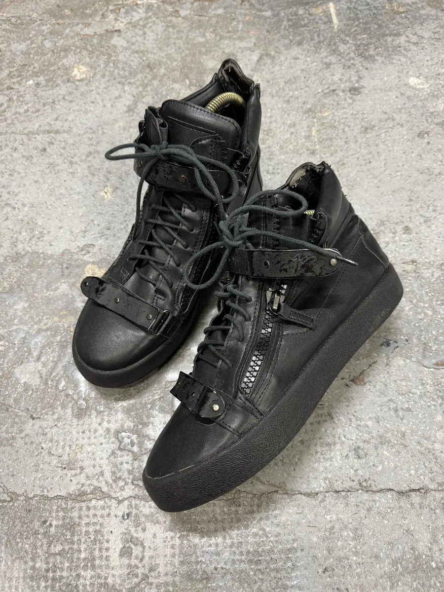 Giuseppe Zanotti Black Satin Leather High Sneakers - Image 7