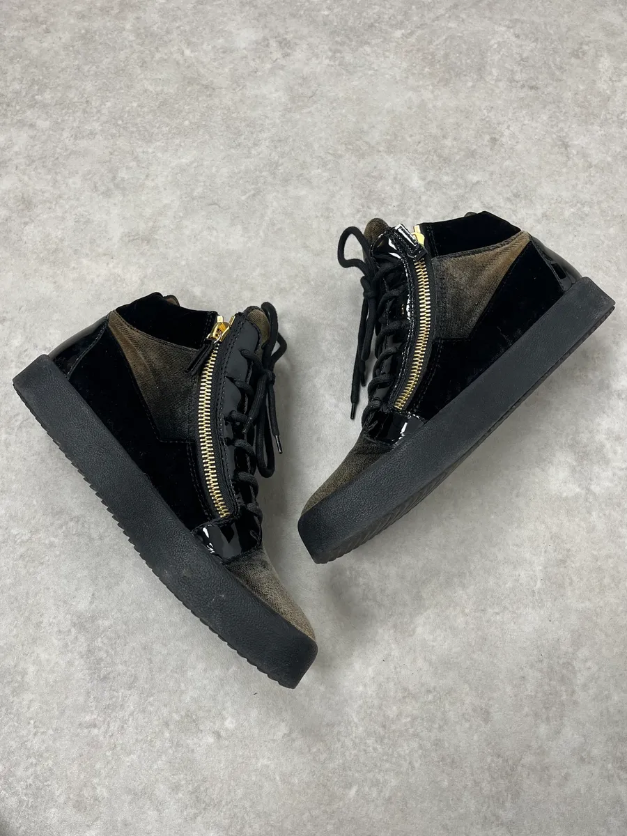 Giuseppe Zanotti Grey & Black High Velvet Leather Shoes - Image 7