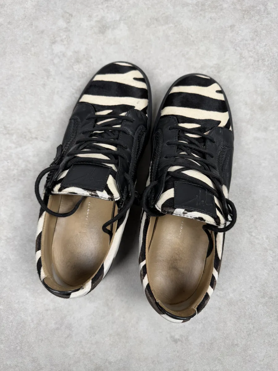 Giuseppe Zanotti Pony Hair Black & White Safari Sneakers - Image 4