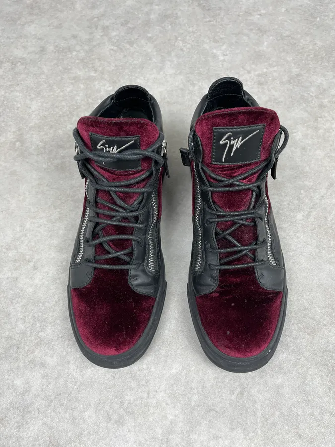 Giuzeppe Zanotti Bordeaux Velvet Black Leather Sneakers - Image 2