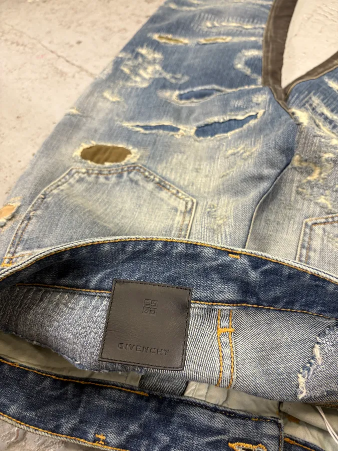 Givenchy Boro Distressed Blue Moleskin Denim Jeans - Image 10
