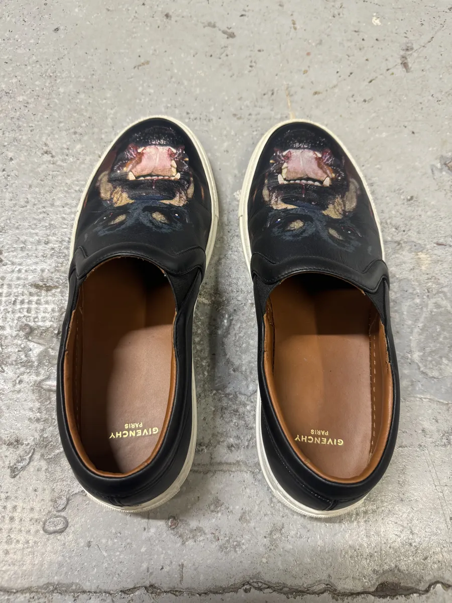 Givenchy Rottweiler Dog Black Leather Slip On Shoes - Image 10