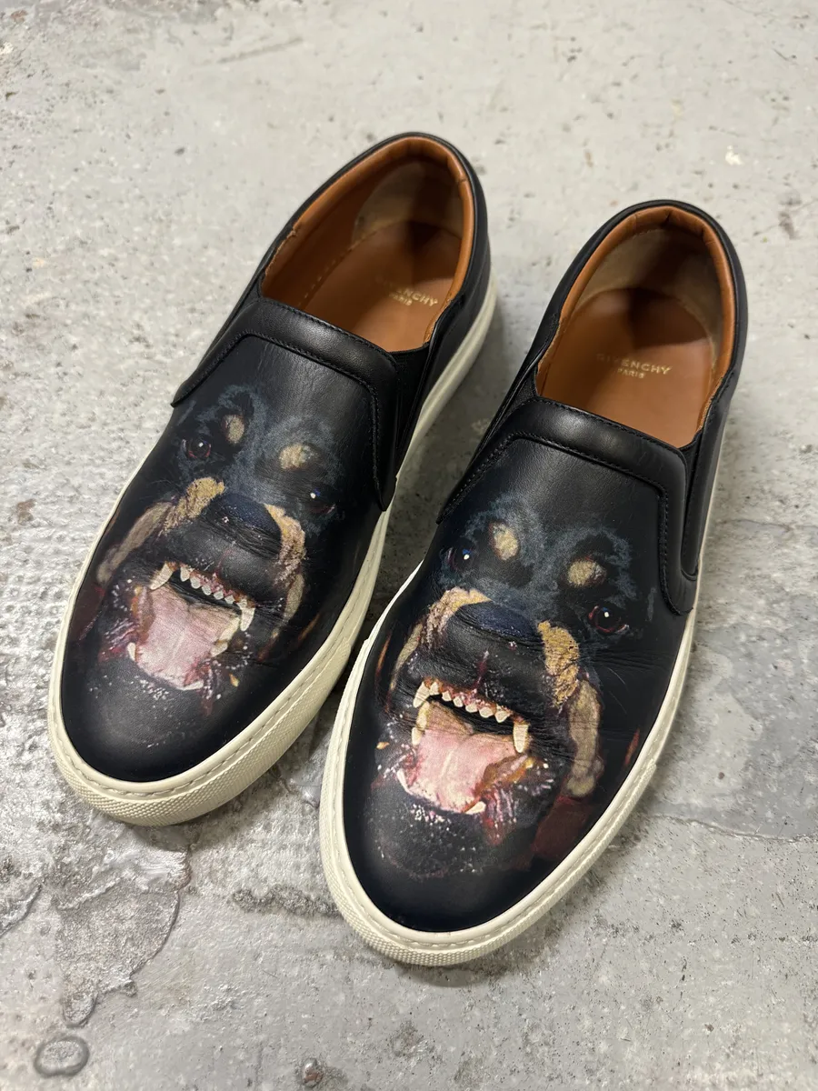 Givenchy Rottweiler Dog Black Leather Slip On Shoes - Image 11