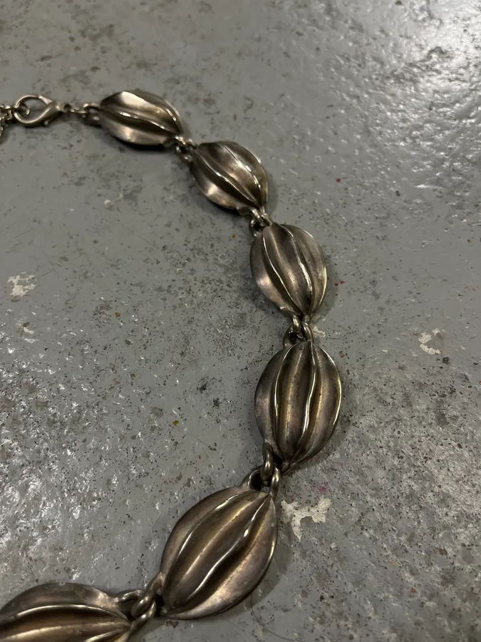 Givenchy Vintage Silver Metal Fluted Bead Necklace - Image 3